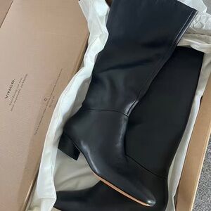 Vince Sleek Black Leather Heeled Boots